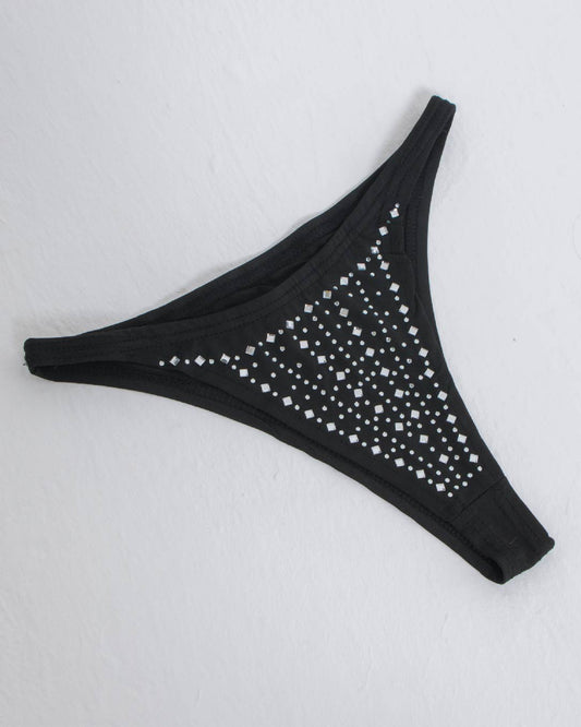 BLACK EMBELLISHED THONG